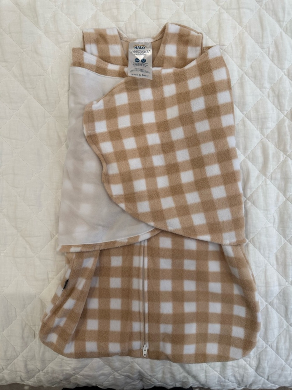 Halo Tan and White Gingham Wearable Blanket Swaddle